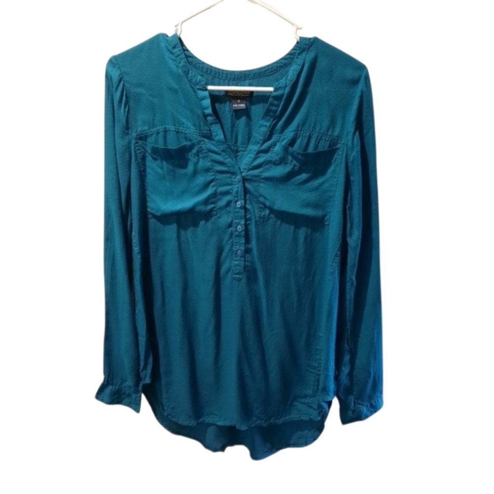 Lucky Brand Blouse Womans Small Blue Long Sleeve Western Bohemian Hippie